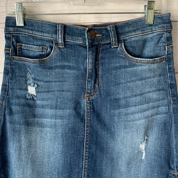 Harper Denim Blue Jean Skirt High Low Distressed Frayed Hem Size Medium - Picture 2 of 13
